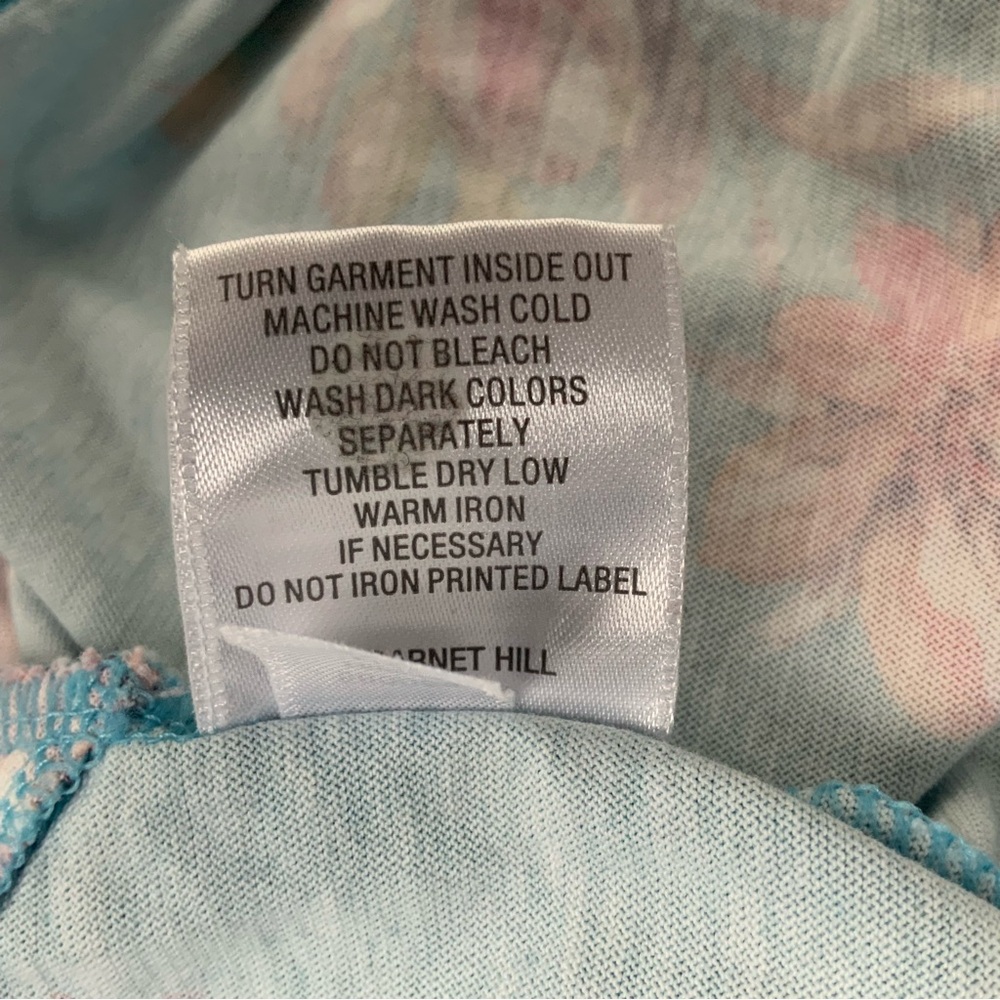 GARNET HILL Asian Wrap Floral Nightgown Organic Cotton Teal Blue Pink XL - Picture 9 of 11
